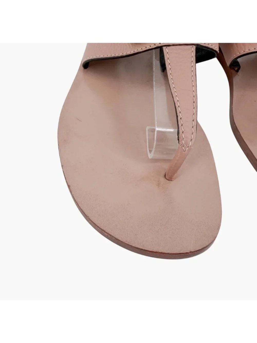 Valentino Garavani Vlogo Beige Leather T-Strap Flat Sandals Size 38 US 8 Women's